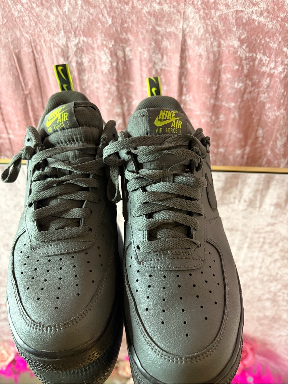 Nike Men's Low Top Sneakers - Dark Gray with Neon Yellow Accents